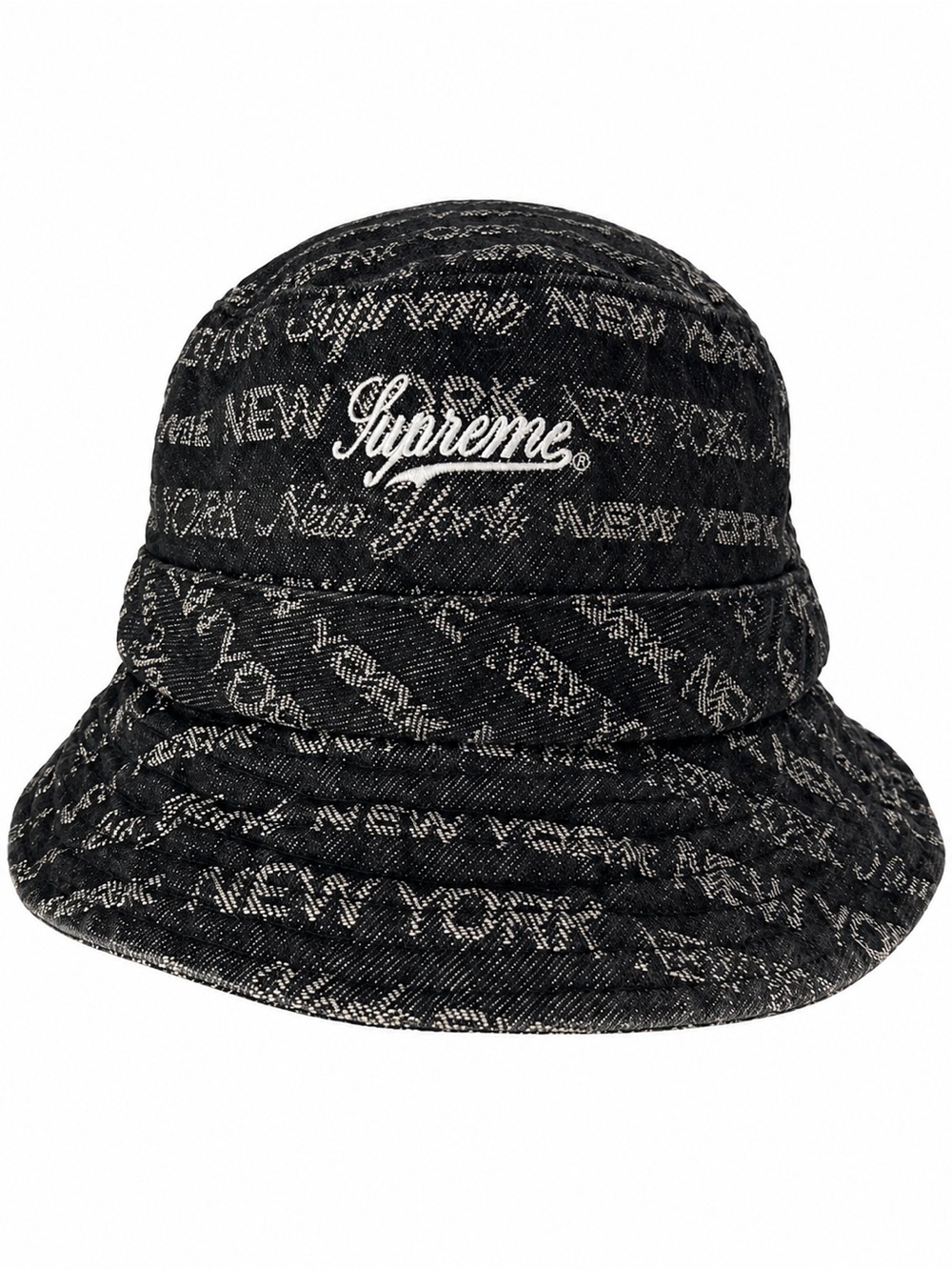 Supreme New York Jacquard Denim Crusher Bucket Hat Black Gray M/L Streetwear